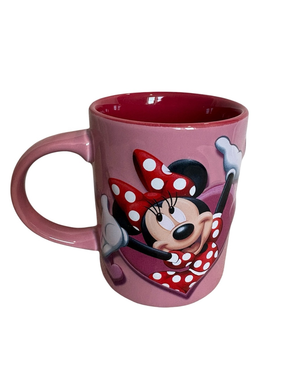 Disney Minnie Mouse in Red & White Polka Dot Dress & Bow Pink Ceramic Coffee Mug
